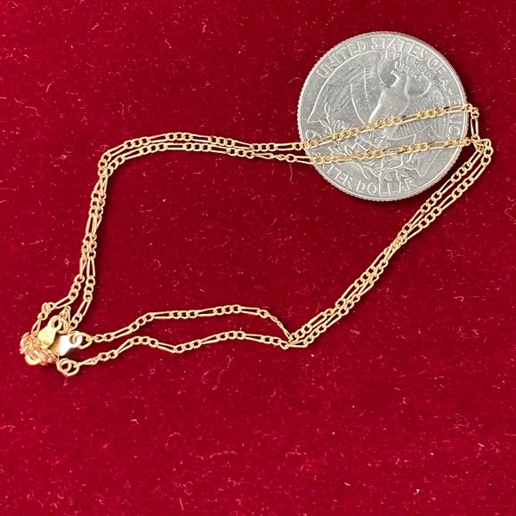 2 Linked Solid 14 K Gold 7 inch Figaro Bracelets - Picture 2 of 7